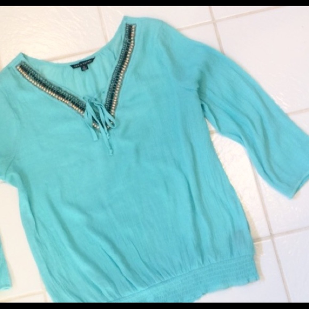 Aqua blue Zac and Rachel top boho beaded collar